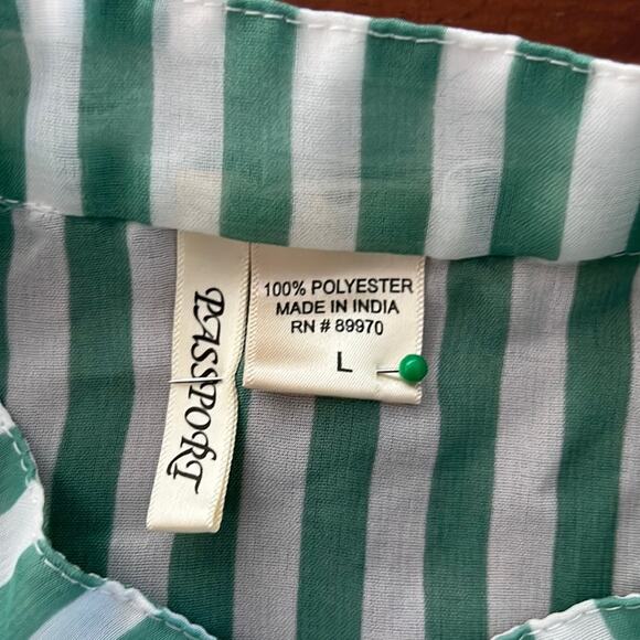 Passport Green & White Striped Chiffon Blouse Sheer Size Large Summer - Picture 5 of 10